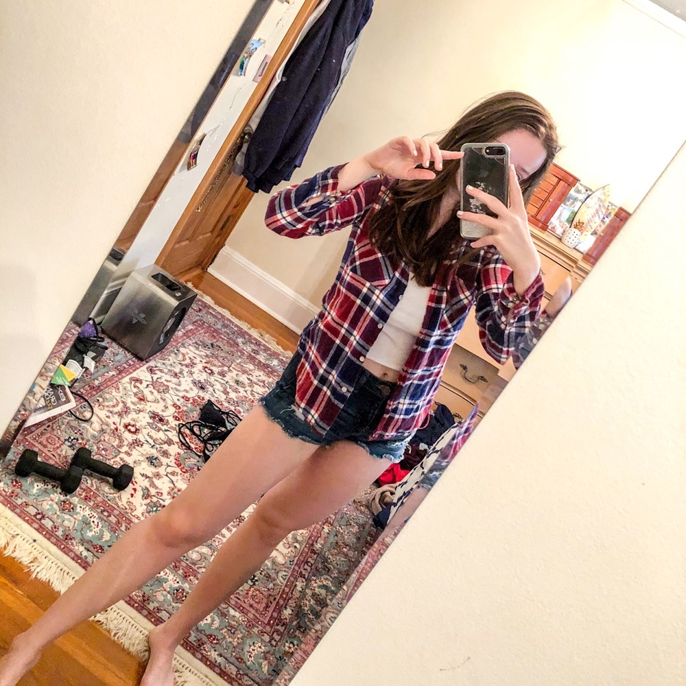 Blue red white stripped flannel